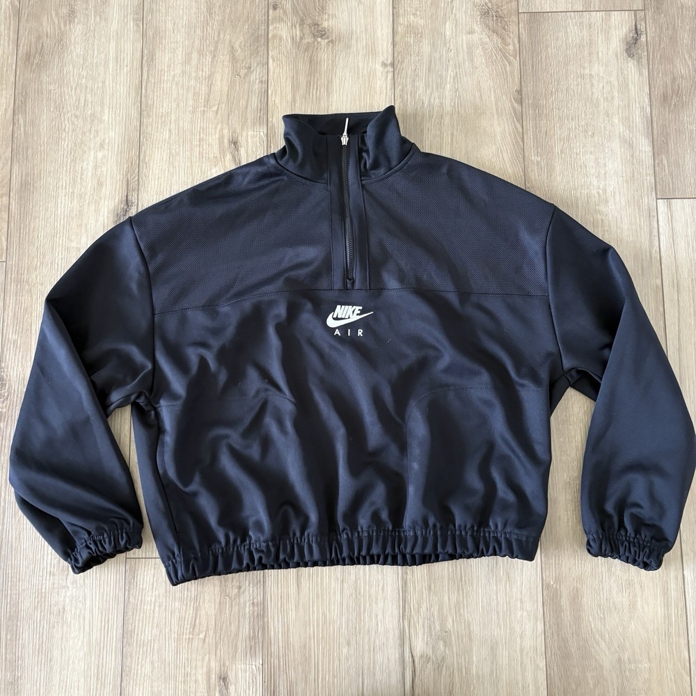 Womens Nike Air Quarter Zip Black Sweatshirt Size Medium Mesh Overlay Pullover‎